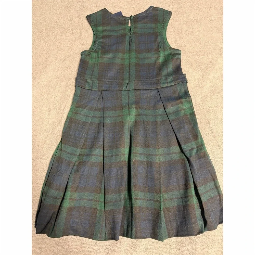 Ralph Lauren Girls Jumper Dress Size 6 Green Blackwatch Plaid Pleated